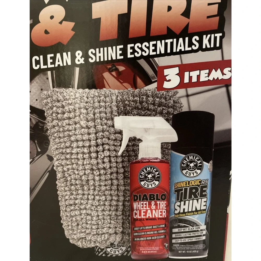 Chemical Guys Wheel & Tire Clean & Shine Essentials Kit 3 Items Included NIB